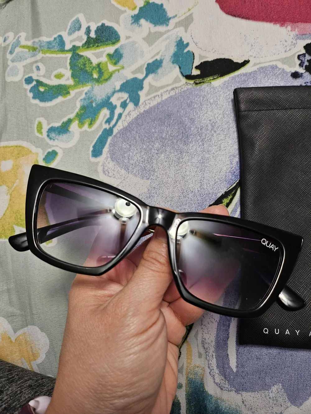 Quay Australia Black Cat-Eye Sunglasses with Purple Gradient Lenses